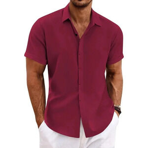 ❤️Men's Red Shirts  Short Sleeve Casual Shirts for Men Beach Summer Shirt